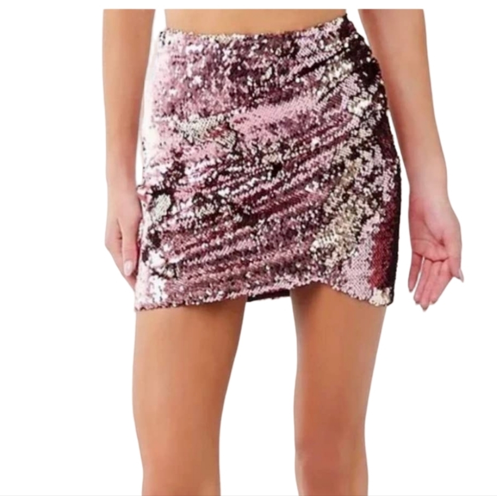 Top Shop pink & gold ombre Metallic sequin mini skirt Size 4 new with tags